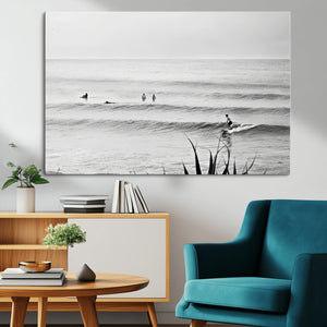 Surfer Silhouette Wall Art – Framed Calm Ocean Canvas