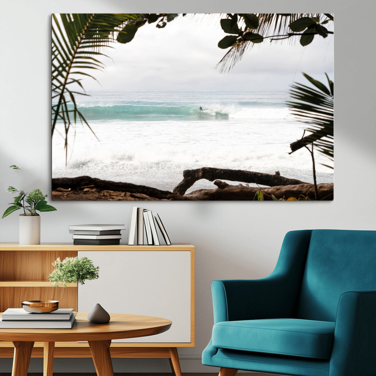 Tropical Surf Wall Art Canvas Print – Framed Palm Tree View