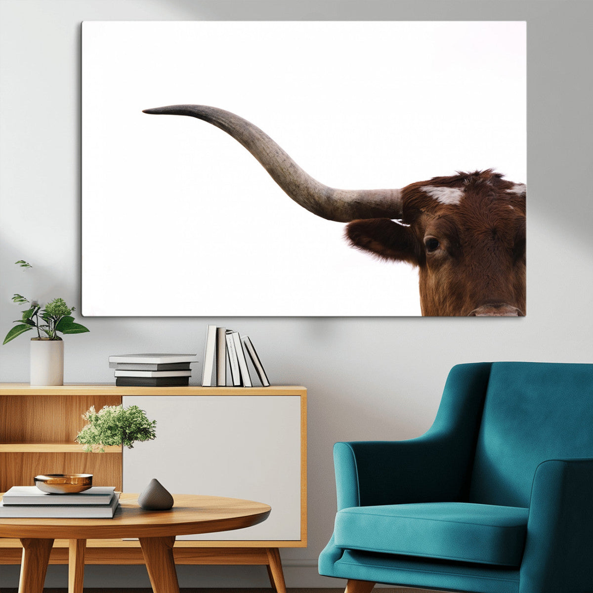 Texas Longhorn Wall Art Canvas Print – Framed Minimalist Cow