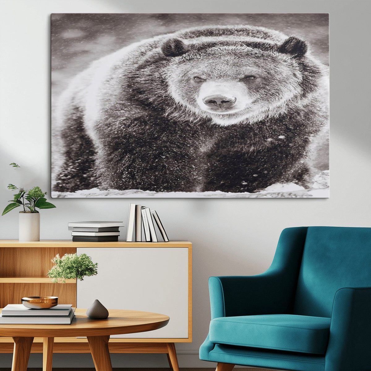 Grizzly Bear Wall Art Canvas Print – Framed Rustic Lodge Art