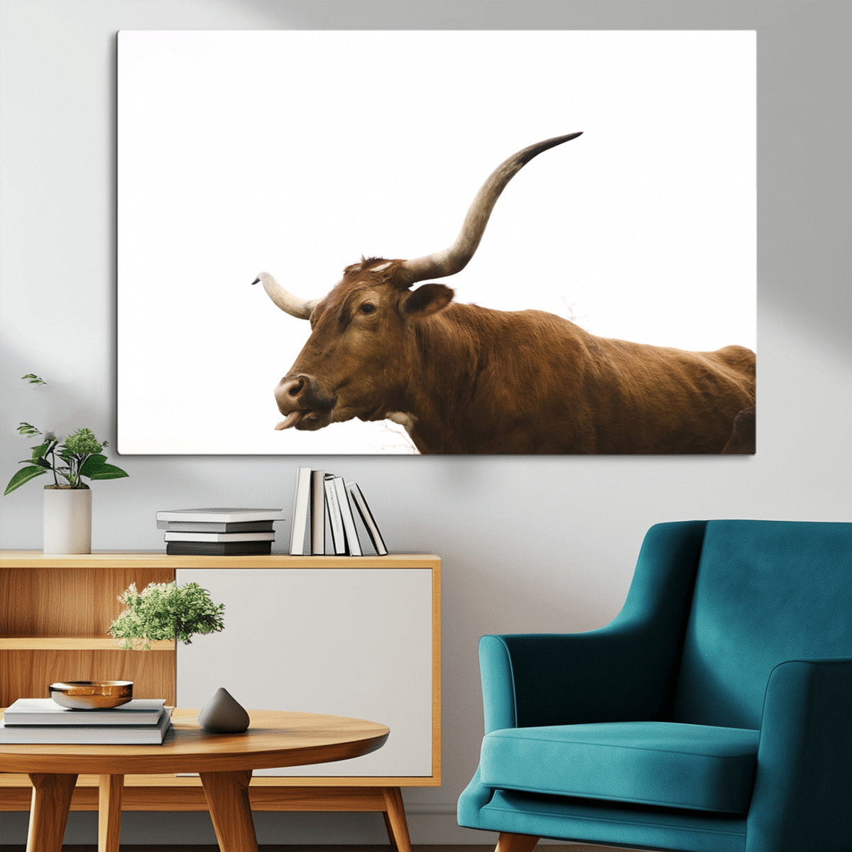 Longhorn Cow Wall Art Canvas Print – Framed Rustic Animal