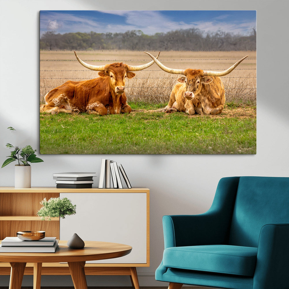 Longhorn Wall Art Canvas Print – Framed Cozy Ranch Vibes