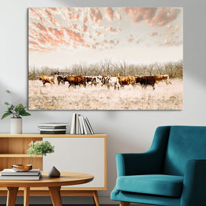 Cow Herd Wall Art Canvas Print – Framed Farmhouse Cattle
