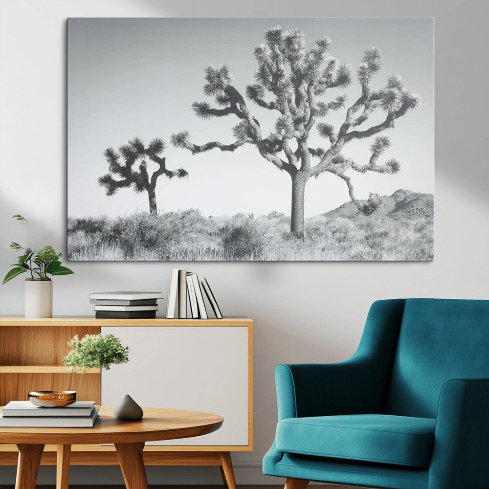 Joshua Tree Wall Art Canvas Print – Black and White Desert