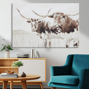Longhorn Wall Art Canvas Print – Framed Western Cow Rustic