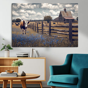 Texas Longhorn Canvas Wall Art Print – Framed Rustic Barn