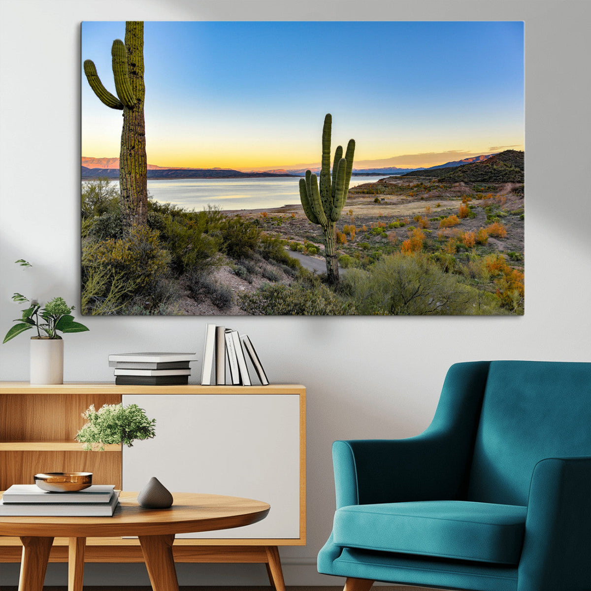 Saguaro Cactus Wall Art Canvas Print – Framed Desert Sunset