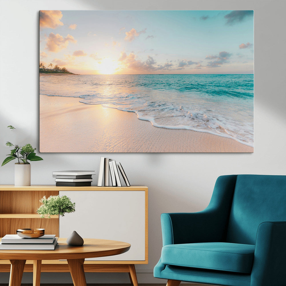 Beach Sunset Wall Art Canvas Print – Framed Ocean Waves