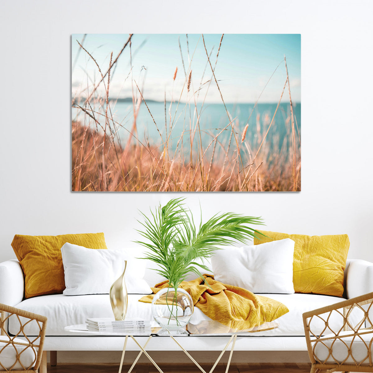 Coastal Grass Landscape Wall Art Canvas Print – Golden
