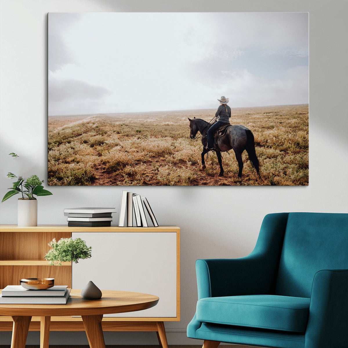 Cowboy Wall Art Canvas Print – Framed Western Ranch Scene