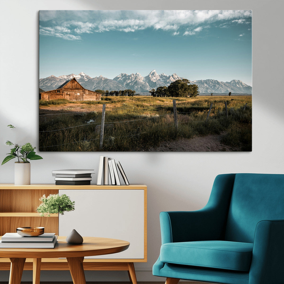 Rustic Farmhouse Wall Art Canvas Print – Framed Mountain