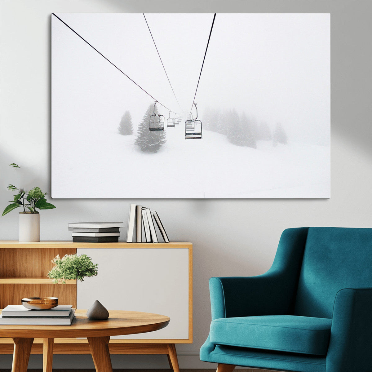 Ski Lift Wall Art Canvas Print – Snowy Alpine Landscape
