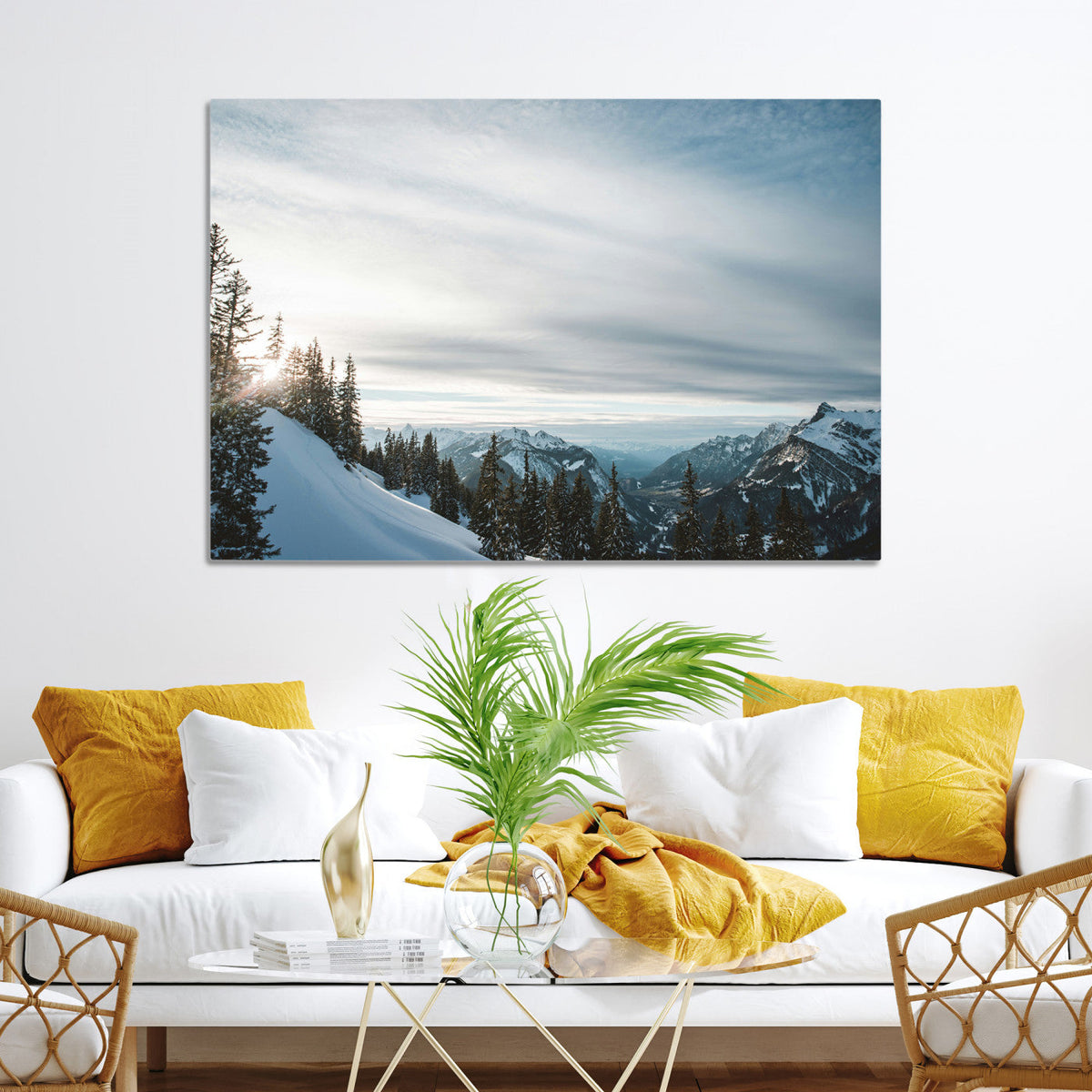 Snowy Mountain Wall Art Canvas Print – Frosty Peaks Alpine