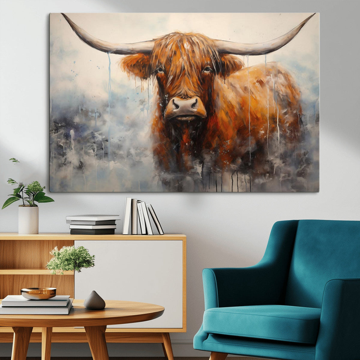 Scottish Highland Wall Art Canvas Print, Framed Longhorn Art