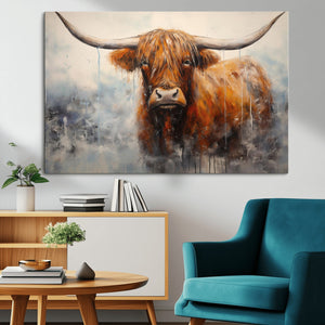 Scottish Highland Wall Art Canvas Print, Framed Longhorn Art