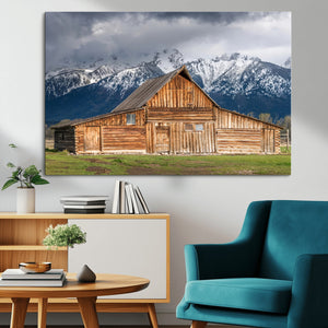 Rustic Wooden Barn Wall Art Canvas Print – Snowy Mountain