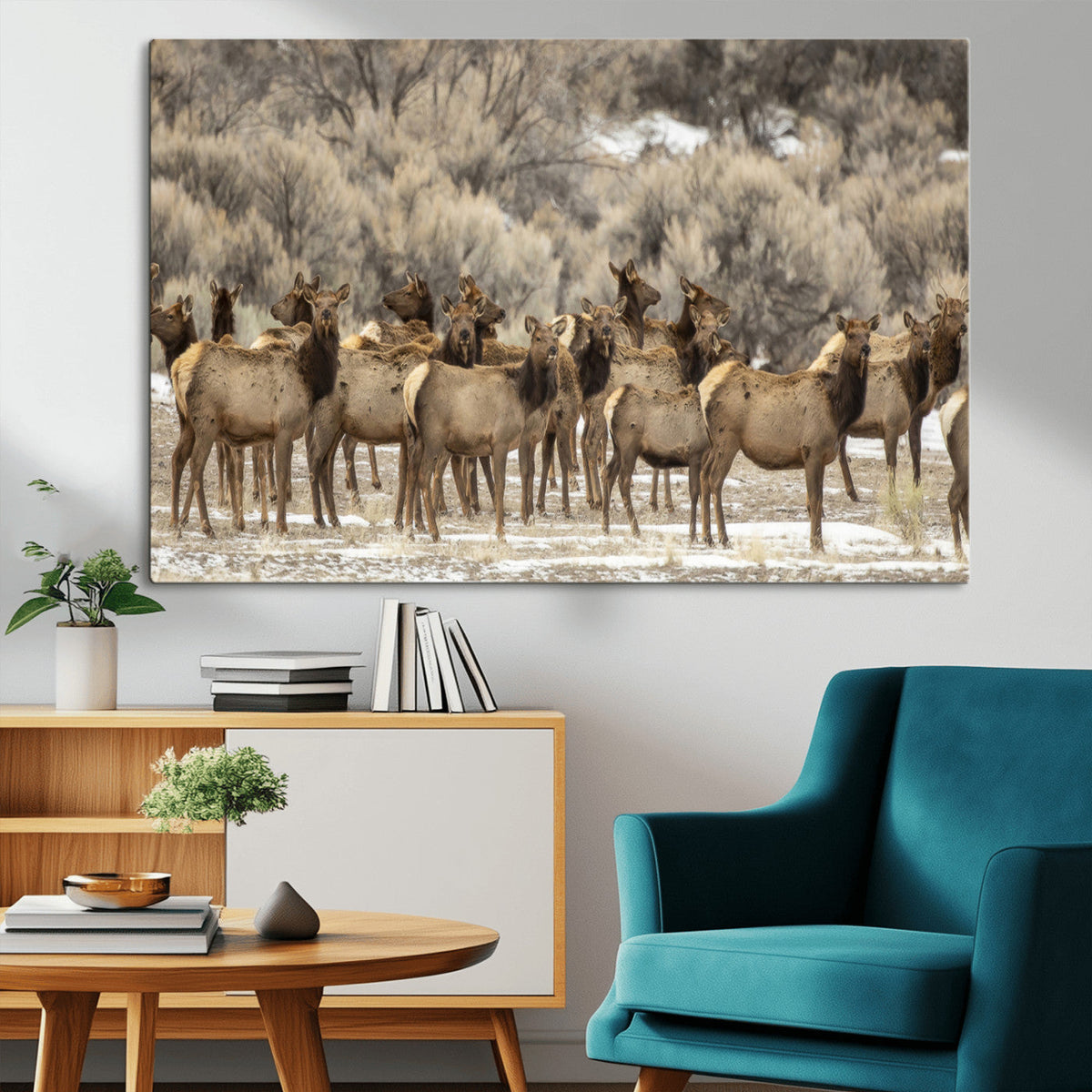 Majestic Elk Herd Winter Canvas, Elk Herd Winter Landscape