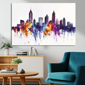 Atlanta Skyline Wall Art Canvas Print – Framed Colorful