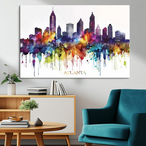 Atlanta Skyline Wall Art Canvas Print – Framed Colorful
