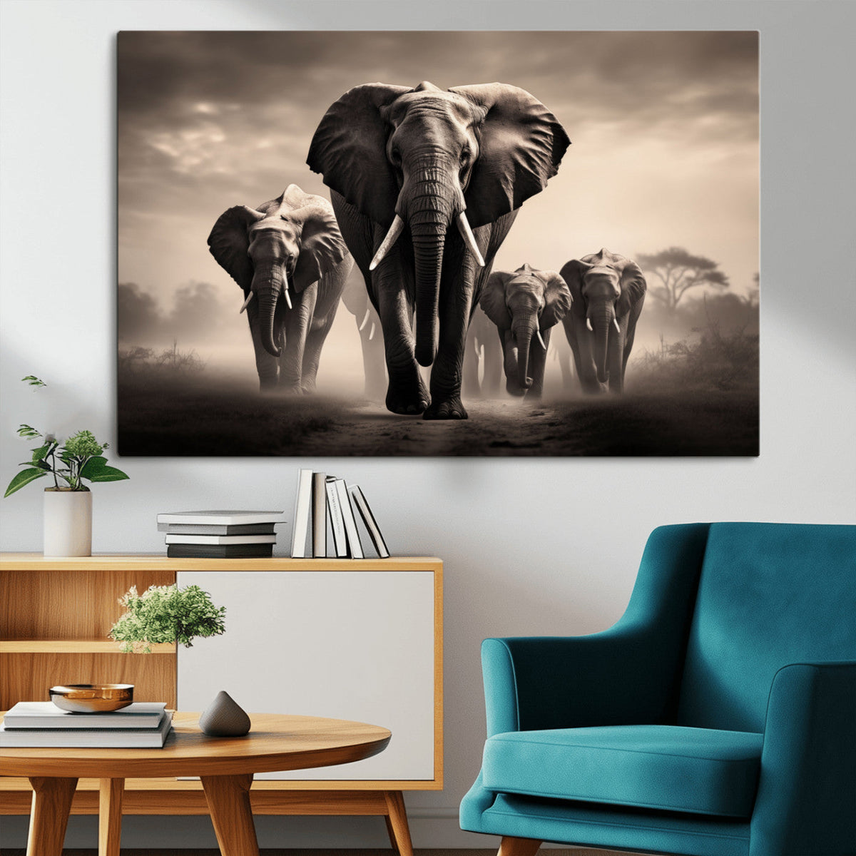 Elephant Family Wall Art Canvas Print, Framed Elephant Wall