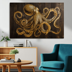 Octopus Wall Art Canvas Print – Wooden Art Sea Creature