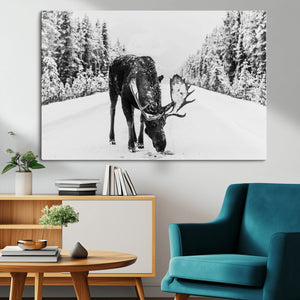Moose Wall Art Canvas Print – Winter Snowy Forest Antlers