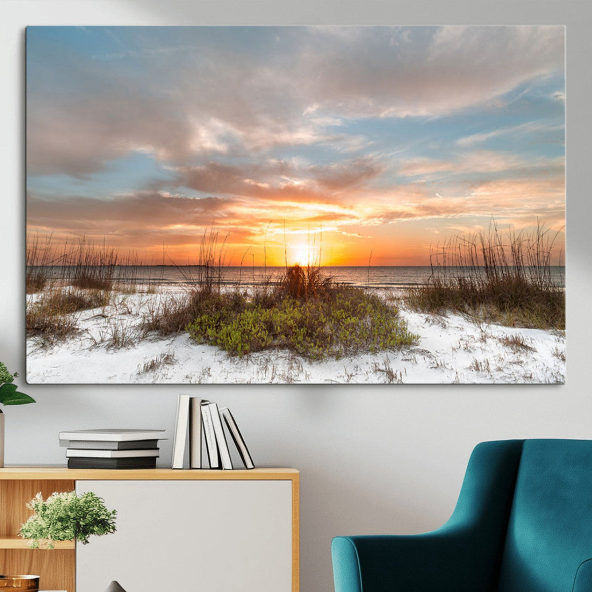 Sunset Beach Wall Art Print – Coastal Canvas Ocean Landscape