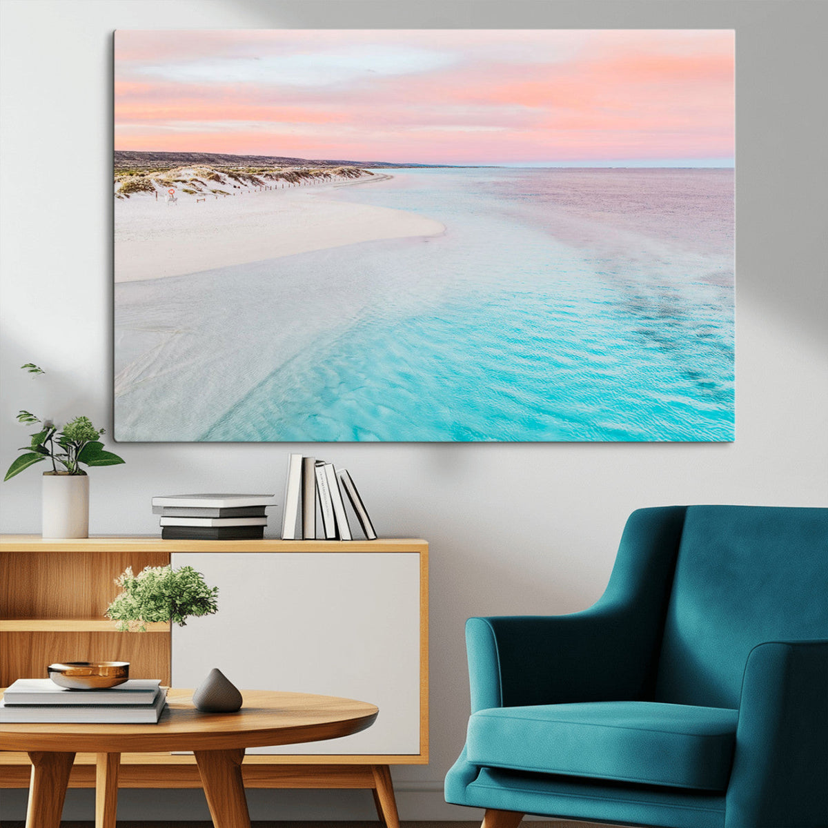 Serene Pastel Beach Wall Art Canvas Print, Tranquil Coastal