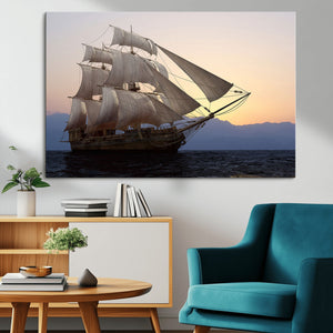 Majestic Sailing Ship Wall Art Canvas Print, Sunset Ocean