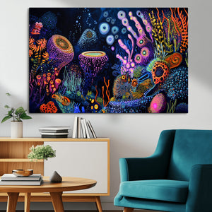 Vibrant Neon Coral Reef Wall Art Canvas Print, Colorful