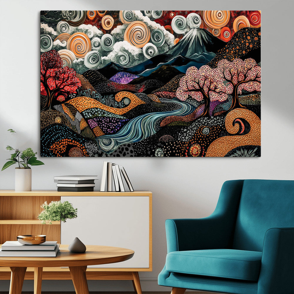 Whimsical Abstract Landscape Wall Art Canvas Print, Colorful