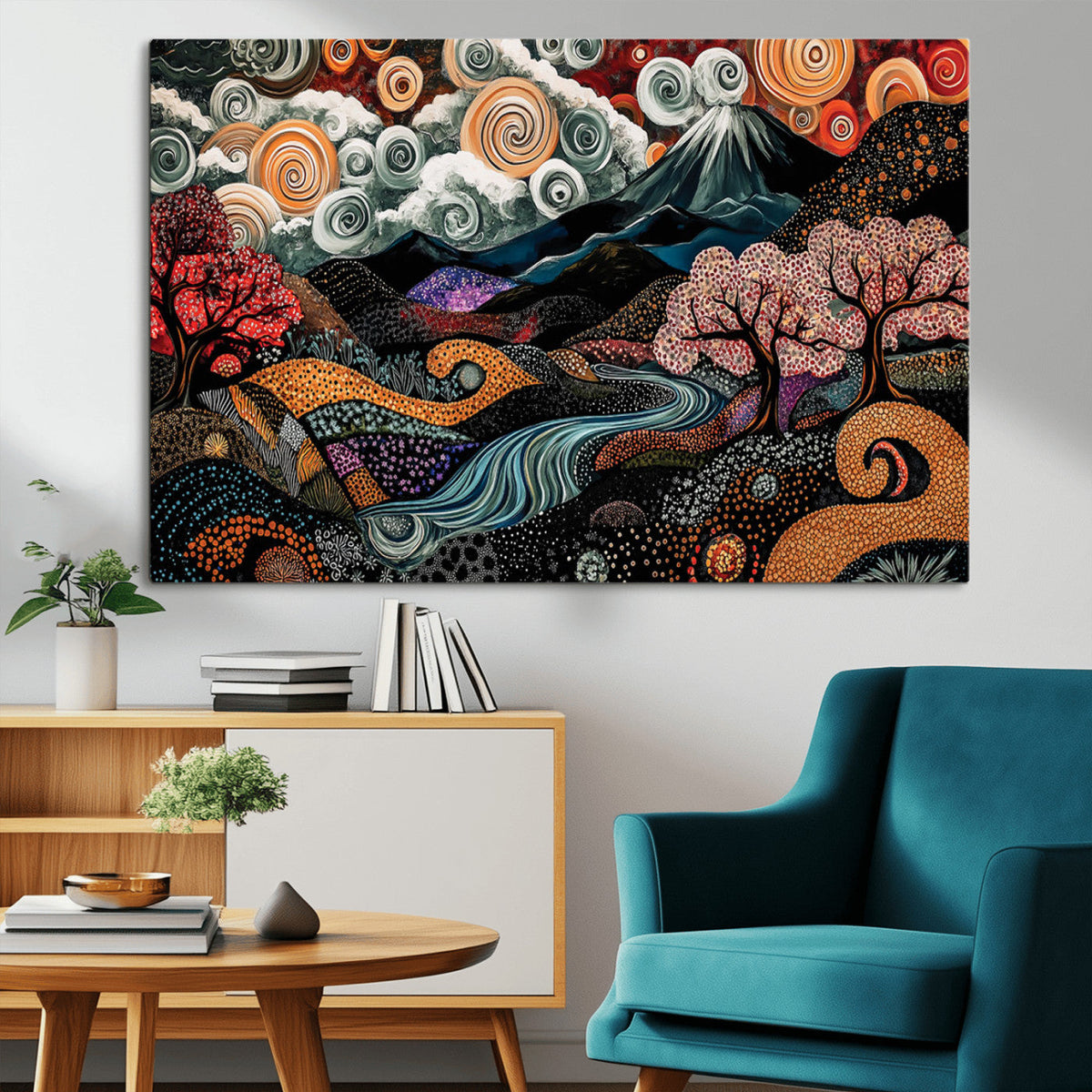 Whimsical Abstract Landscape Wall Art Canvas Print, Colorful