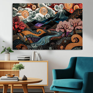 Whimsical Abstract Landscape Wall Art Canvas Print, Colorful