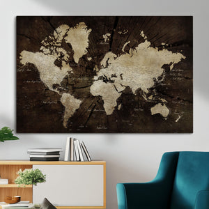 World Map Wall Art Canvas Print – Framed Travel Map Wall Art