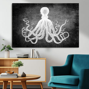 Black White Octopus Wall Art Canvas Print