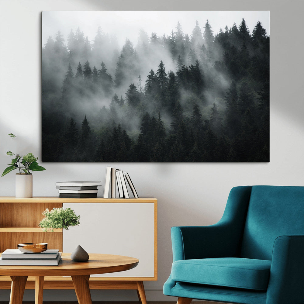 Foggy Forest Wall Art Canvas Print | 3 Panel Large Misty