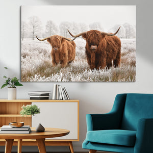 Longhorn Cattle Wall Art Canvas Print, Framed Farmhouse