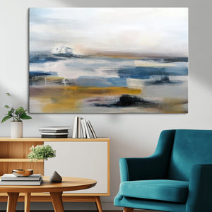 Abstract Landscape Wall Art Canvas | 3 Panel Modern Blue,