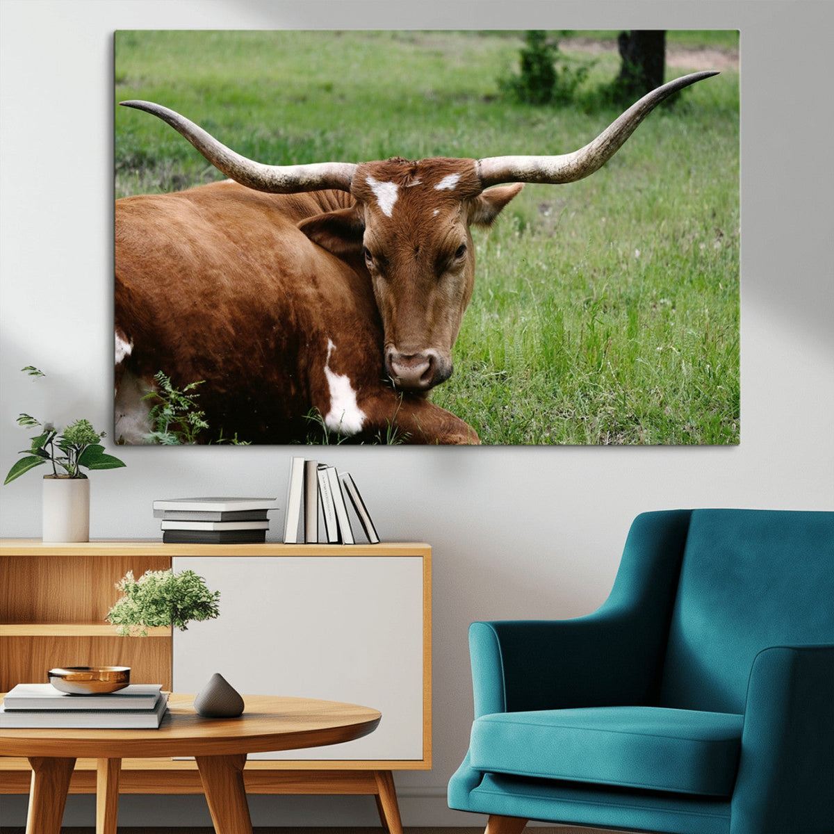 Longhorn Steer Canvas Wall Art – Rustic Nature Triptych