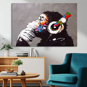 Dj Monkey Listening to Music Wall Art Print | Banksy Monkey