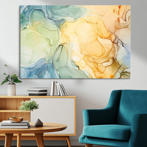 Green and Yellow Marble Fluid Effect Wall Art, Green and