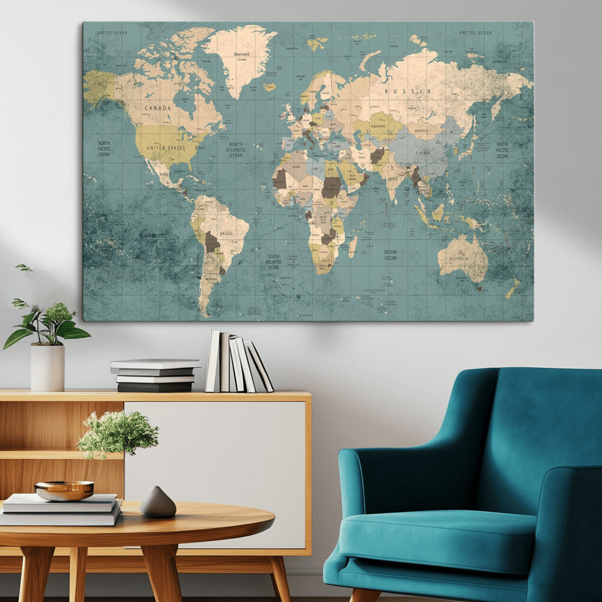 Classic World Map Canvas Print – Framed Vintage Map Wall