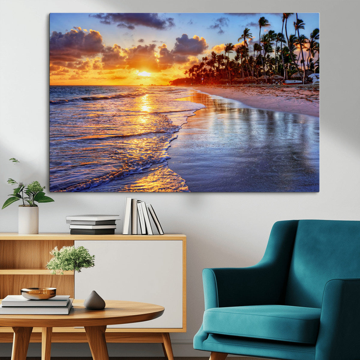 Serene Beach Sunset Wall Art Canvas- Coastal Seascape Print