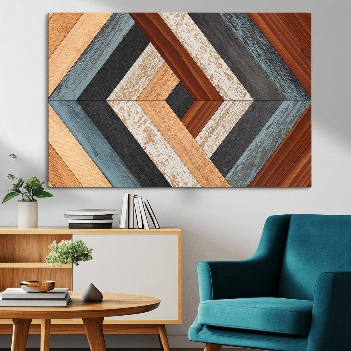 Geometric Wood Art Wall Decor Canvas Print, Rustic Wooden