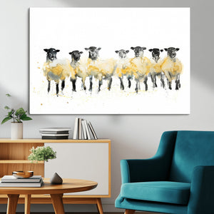 Farmhouse Wall Art Sheep Print | Ready to Hang Framed Canvas