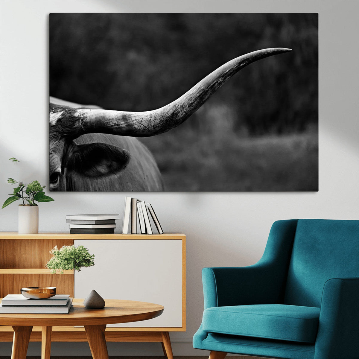 Cow Longhorn Wall Art | Black and White Print | Ready to