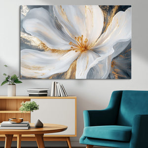 White and Gold Floral Canvas Wall Art - Framed and Ready to