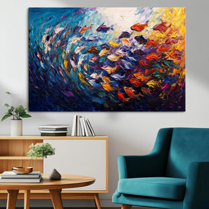 Vibrant Abstract Fish Swarm Art – Colorful Fish Inspired