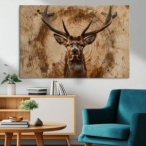 Wood Abstract Deer Wall Art | Rustic Wildlife Canvas Print |