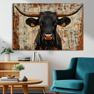 Rustic Texas Artwork Wall Art Canvas Print - Abstract Cow